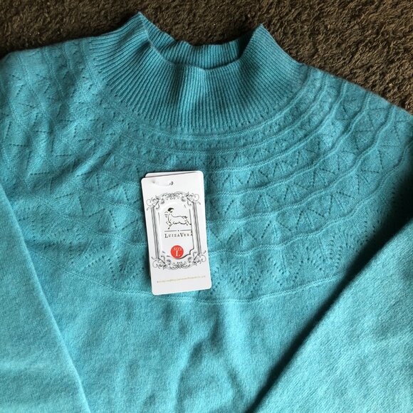 Luiza Vera Womens Large Blue Turtleneck Pullover Sweater 100% Merino Wool - Picture 5 of 7